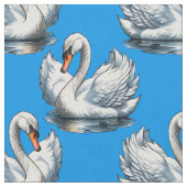 Swan Birds Pattern Design On Blue  ファブリック (クローズアップ)