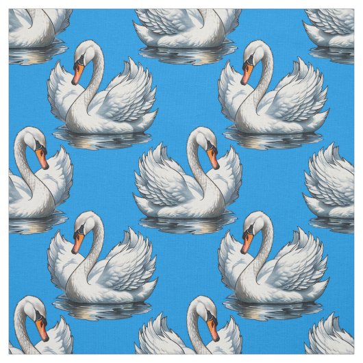 Swan Birds Pattern Design On Blue  ファブリック (見本)