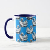 Swan Birds Pattern Design On Blue  マグカップ (左)