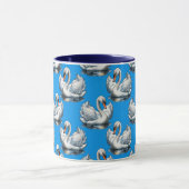 Swan Birds Pattern Design On Blue  マグカップ (中央)