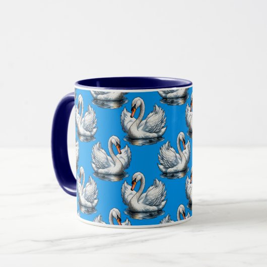 Swan Birds Pattern Design On Blue  マグカップ (正面左)
