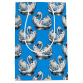 Swan Birds Pattern Design On Blue  ミディアムペーパーバッグ (正面)