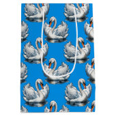 Swan Birds Pattern Design On Blue  ミディアムペーパーバッグ (裏面)