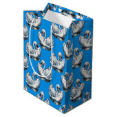 Swan Birds Pattern Design On Blue  ミディアムペーパーバッグ (裏面アングル)