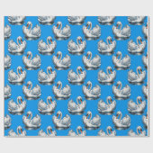 Swan Birds Pattern Design On Blue  ラッピングペーパー (フラット)