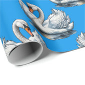 Swan Birds Pattern Design On Blue  ラッピングペーパー (ロールコーナー)