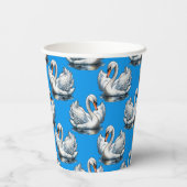 Swan Birds Pattern Design On Blue  紙コップ (裏面)