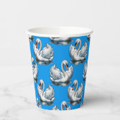 Swan Birds Pattern Design On Blue  紙コップ (左)