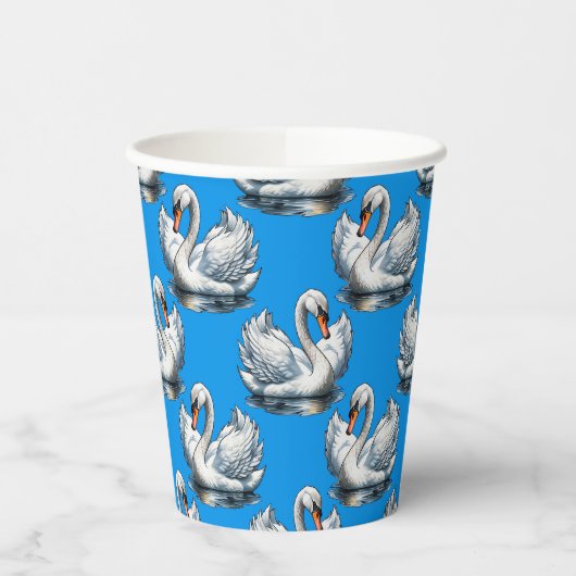 Swan Birds Pattern Design On Blue  紙コップ (左)