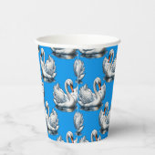 Swan Birds Pattern Design On Blue  紙コップ (右)