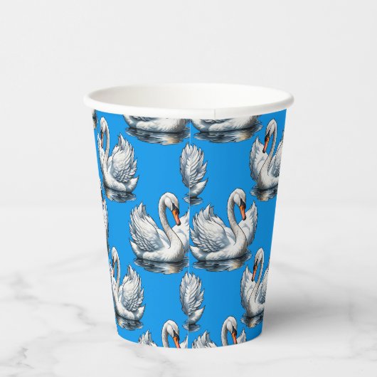 Swan Birds Pattern Design On Blue  紙コップ (右)