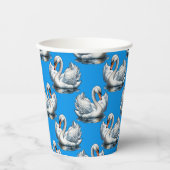 Swan Birds Pattern Design On Blue  紙コップ (正面)