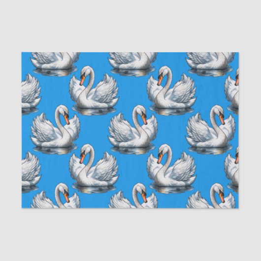 Swan Birds Pattern Design On Blue  薄葉紙 (正面)