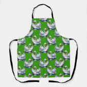 Swan Birds Pattern Design On Green  エプロン (正面)