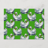 Swan Birds Pattern Design On Green  ポストカード (裏面)