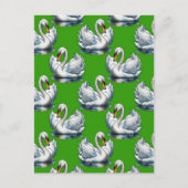 Swan Birds Pattern Design On Green  ポストカード (正面)