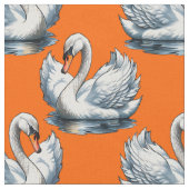 Swan Birds Pattern Design On Orange  ファブリック (クローズアップ)