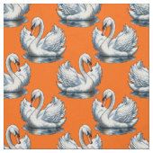 Swan Birds Pattern Design On Orange  ファブリック (見本)
