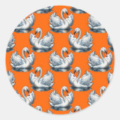 Swan Birds Pattern Design On Orange  ラウンドシール (正面)