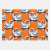 Swan Birds Pattern Design On Orange  ラッピングペーパーシート (正面3)