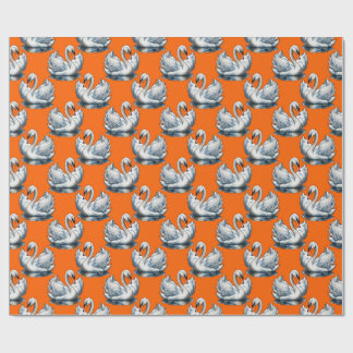 Swan Birds Pattern Design On Orange  ラッピングペーパー