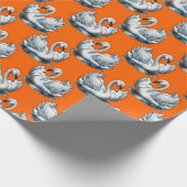 Swan Birds Pattern Design On Orange ラッピングペーパー (角)