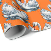 Swan Birds Pattern Design On Orange ラッピングペーパー (ロールコーナー)