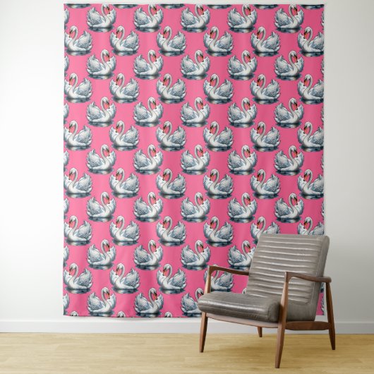 Swan Birds Pattern Design On Pink タペストリー (インサイチュ)