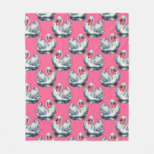 Swan Birds Pattern Design On Pink フリースブランケット (正面)