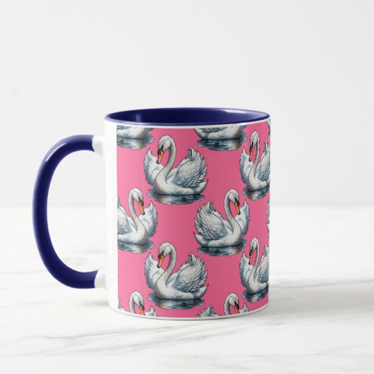 Swan Birds Pattern Design On Pink マグカップ (左)