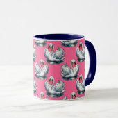 Swan Birds Pattern Design On Pink マグカップ (正面右)
