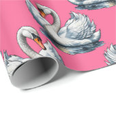 Swan Birds Pattern Design On Pink ラッピングペーパー (ロールコーナー)