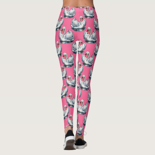 Swan Birds Pattern Design On Pink レギンス (裏面)