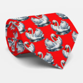 Swan Birds Pattern Design on Red ネクタイ