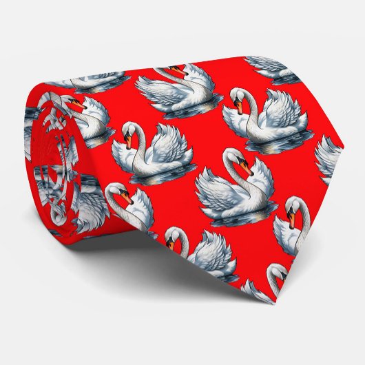 Swan Birds Pattern Design on Red ネクタイ