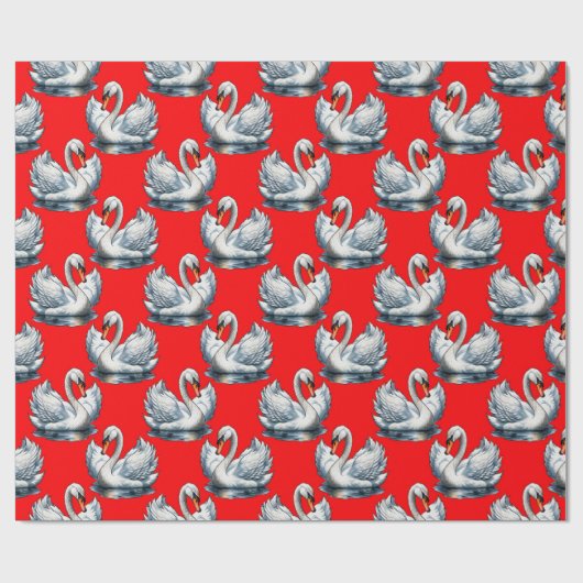 Swan Birds Pattern Design on Red ラッピングペーパー (フラット)