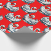 Swan Birds Pattern Design on Red ラッピングペーパー (角)