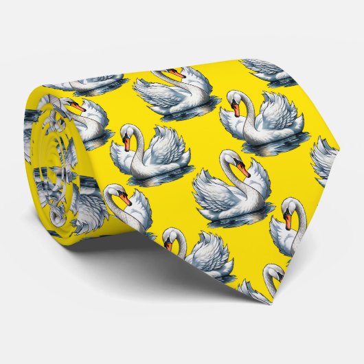 Swan Birds Pattern Design On Yellow  ネクタイ (ロール)