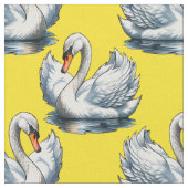 Swan Birds Pattern Design On Yellow  ファブリック (クローズアップ)