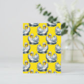 Swan Birds Pattern Design On Yellow  ポストカード (スタンド正面)
