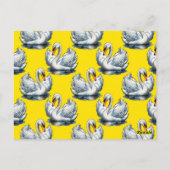 Swan Birds Pattern Design On Yellow  ポストカード (裏面)