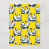 Swan Birds Pattern Design On Yellow  ポストカード (正面)