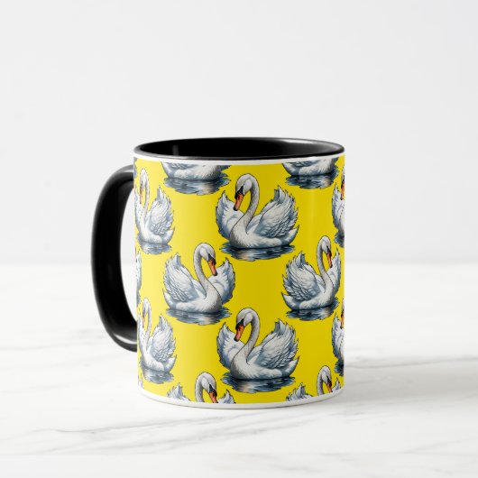 Swan Birds Pattern Design On Yellow  マグカップ (正面左)