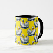 Swan Birds Pattern Design On Yellow  マグカップ (正面右)