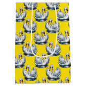 Swan Birds Pattern Design On Yellow  ミディアムペーパーバッグ (裏面)