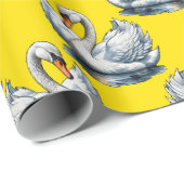 Swan Birds Pattern Design On Yellow  ラッピングペーパー (ロールコーナー)