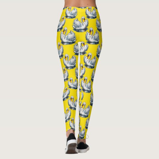 Swan Birds Pattern Design On Yellow  レギンス (裏面)