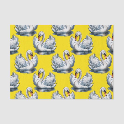 Swan Birds Pattern Design On Yellow  薄葉紙 (正面)