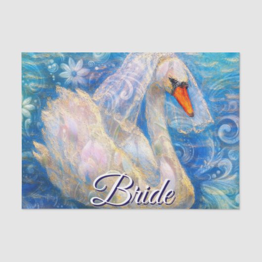 Swan Bride Veil Blue White Personalized Decoupage 薄葉紙 (正面)