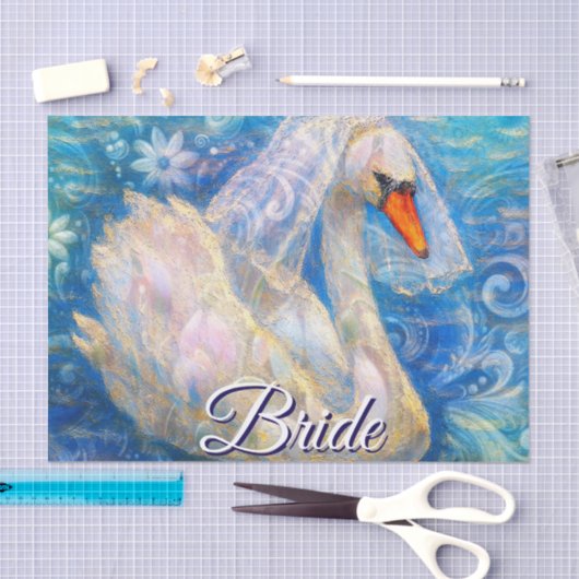 Swan Bride Veil Blue White Personalized Decoupage 薄葉紙 (クラフト)